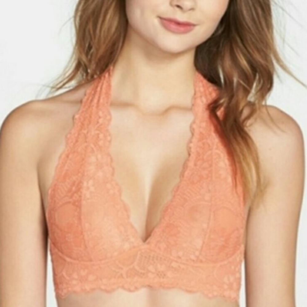Free People Galloon Halter Lace Bralette Light Orange